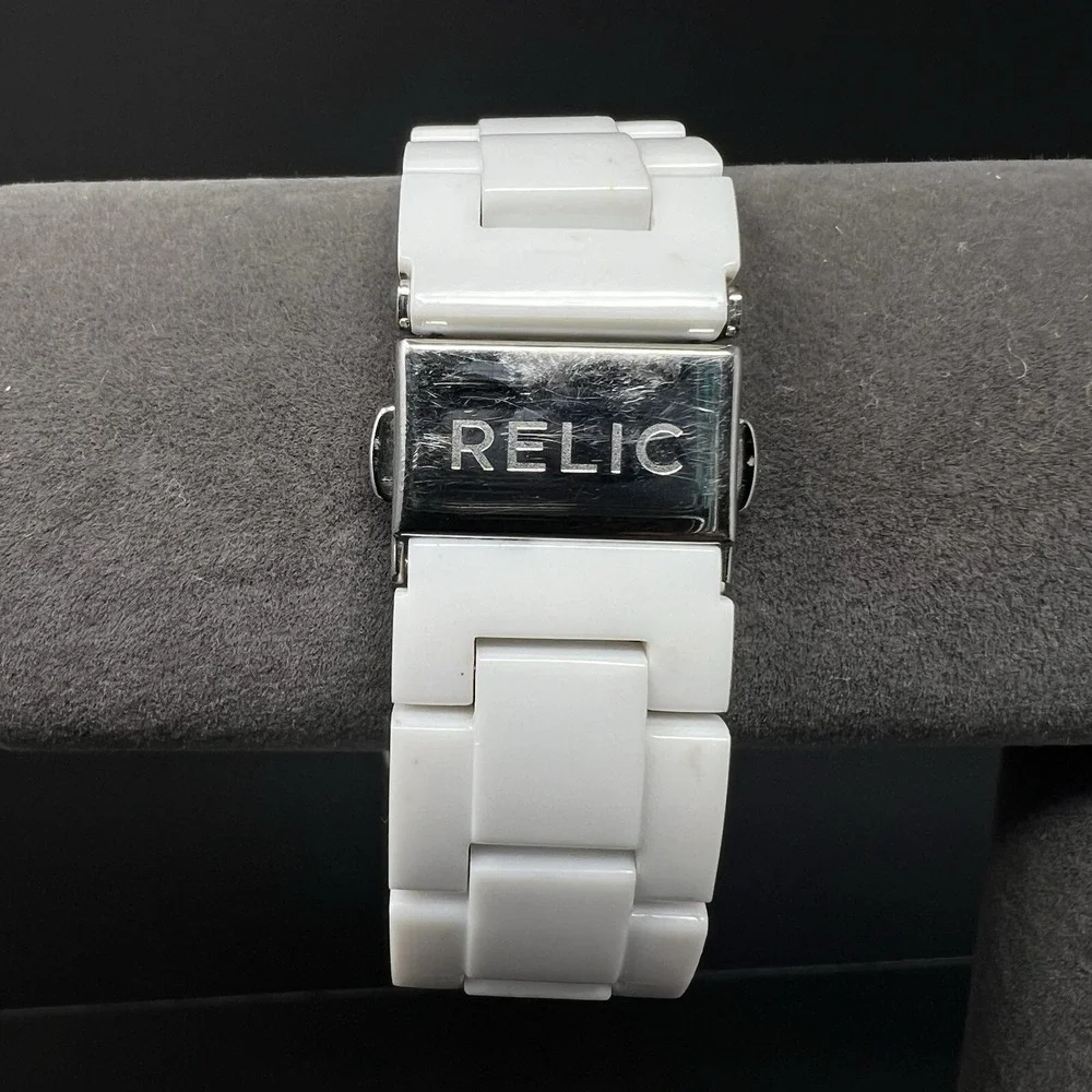 Relic Women's Watch White Band Analog Rhinestone Bezel 165FT Water Resistant